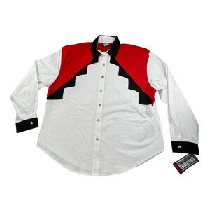 Vintage Roughrider Circle T Western Snap Shirt Men XL White Aztec Rodeo USA Made